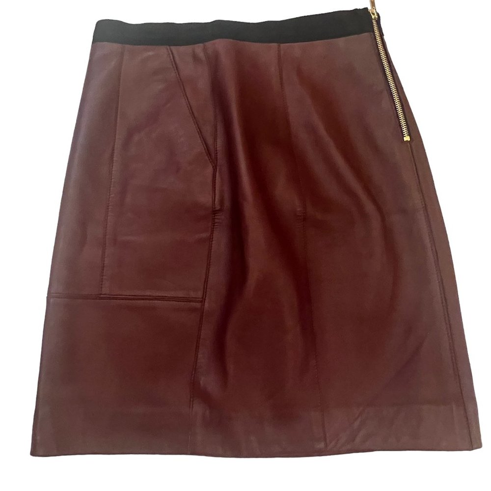 Gorgeous! Sandro Reddish Brown Lambskin Leather Skirt with pockets Sz 2 … - Picture 5 of 11